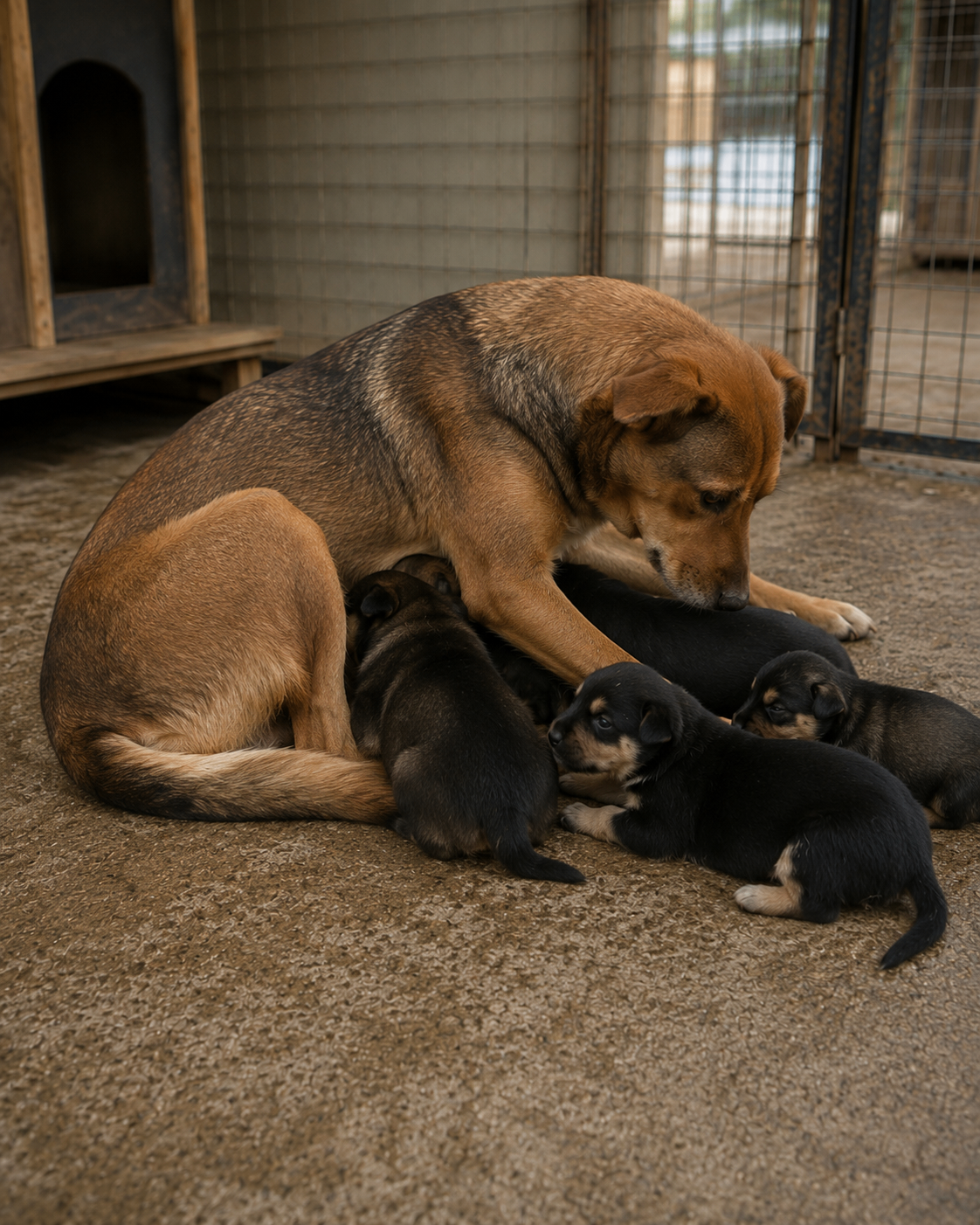 Mama & pups, a rescue dog at the shelter in Masaka, Uganda